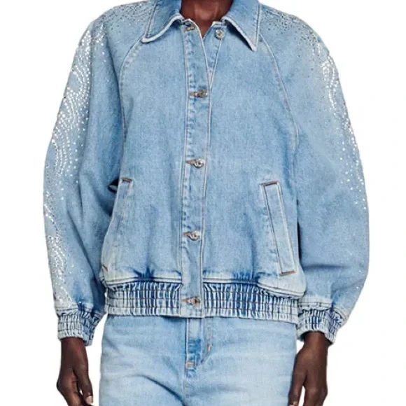 Sandro Rhinestone Denim Jacket